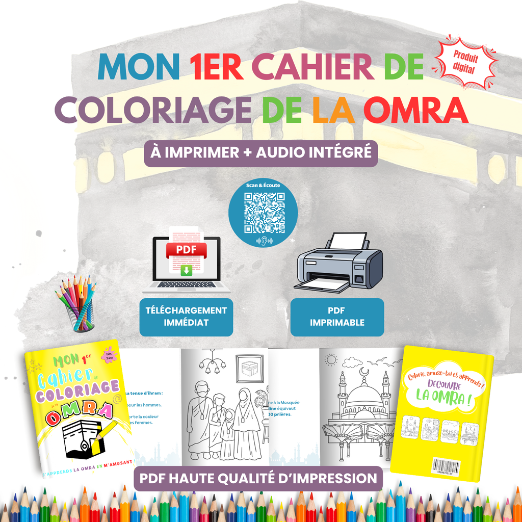 Cahier de coloriage Omra PDF téléchargeable pour enfants – activités et illustrations sur les étapes de la Omra