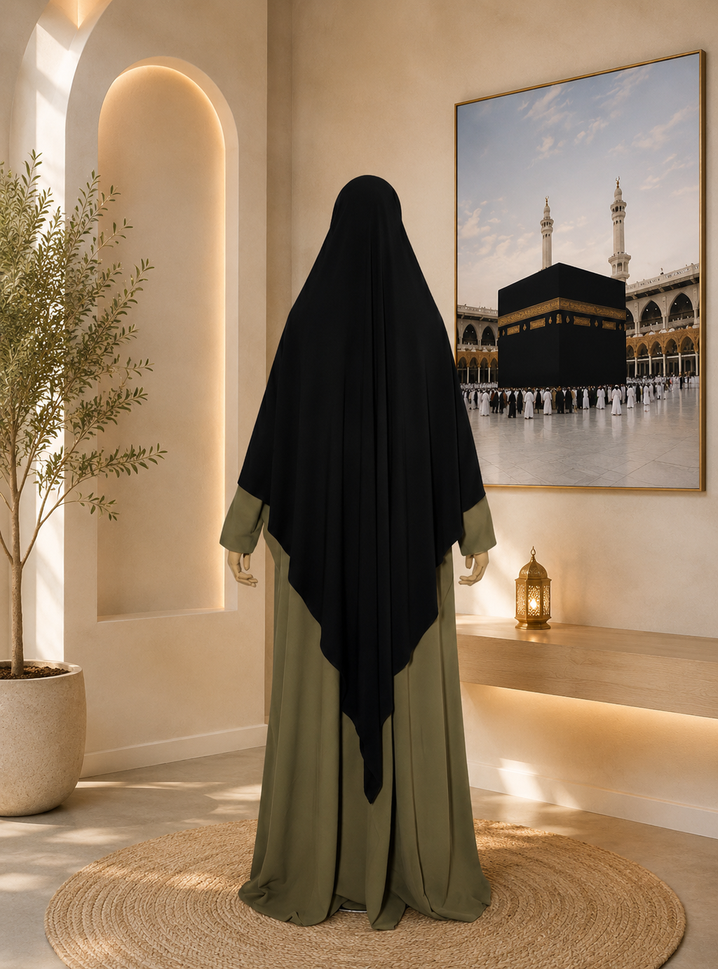 Maxi khimar jersey premium noir vu de dos pour femmes – tenue pudique et confortable pour la Omra