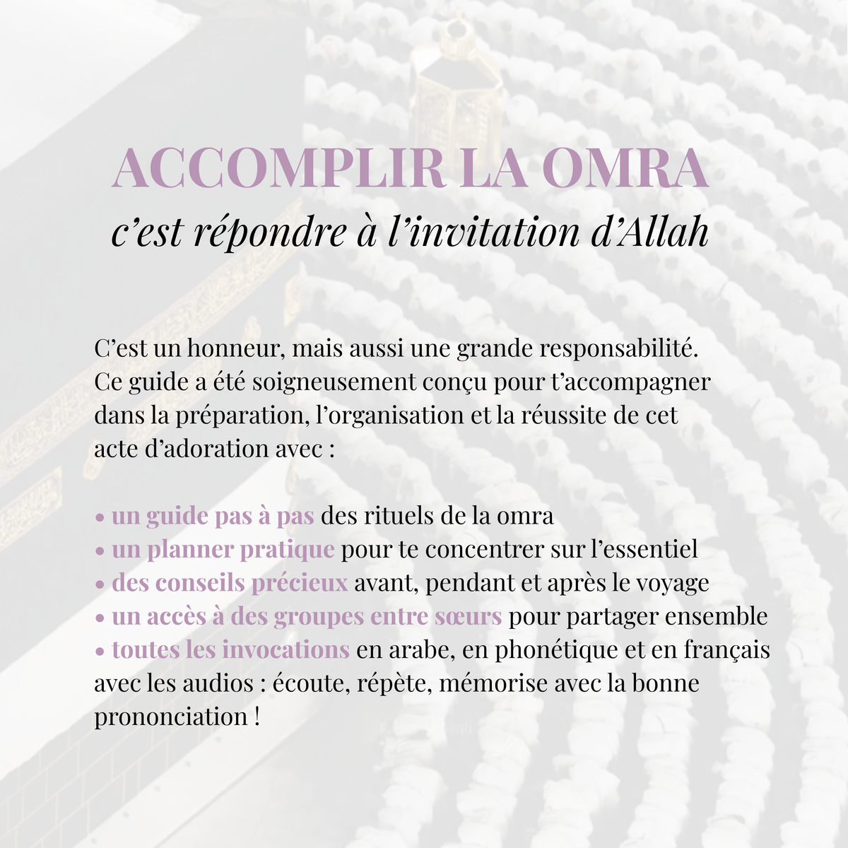 Mon Guide Omra au Féminin pour préparer sa Omra avec guide des rituels, planner, conseils et invocations avec audios